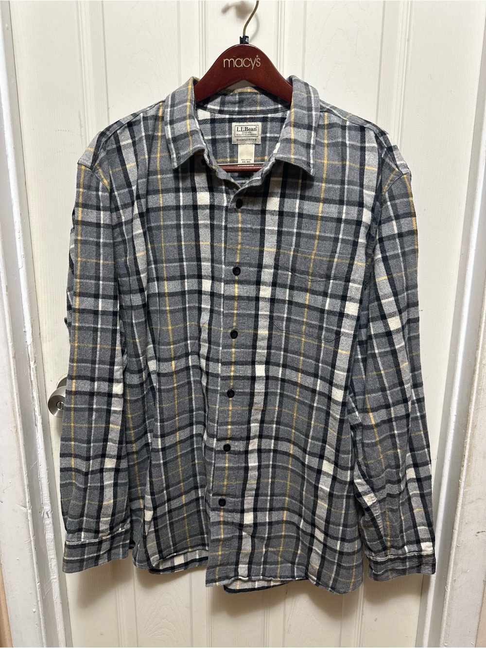 L.L. Bean Scotch Plaid Flannel Shirt Size XXL Gray Yellow #595